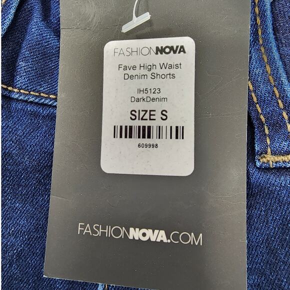 NEW Fashion Nova Shorts Womens S Blue Fave High Waist Cuffed Dark Wash Stretch - Picture 5 of 11